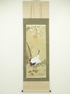 春陽筆　松竹梅鶴亀　肉筆絹本掛軸